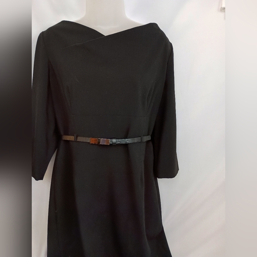 2/$30 TAHARI Elegant‎ Black Dress with Belt (#1,013)